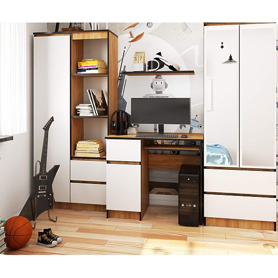 COMPUTER DESK PIKSEL PK OAK CRAFT / WHITE - LEFT