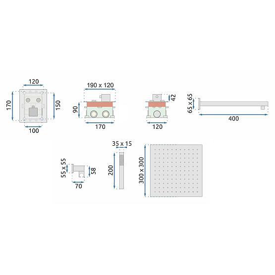 Concealed Shower Set with Thermostat FENIX DAVIS Gold + BOX