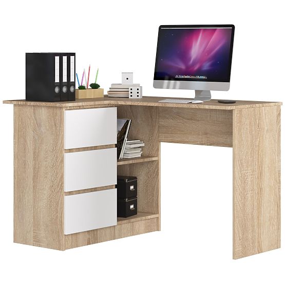 CORNER DESK B16 124 cm LEFT 3 DRAWERS OAK SONOMA / WHITE