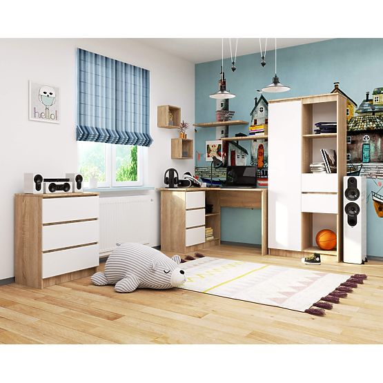 CORNER DESK B16 124 cm LEFT 3 DRAWERS OAK SONOMA / WHITE