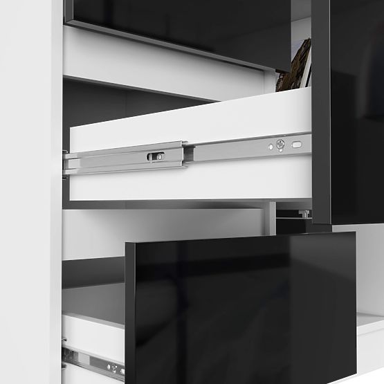 CORNER DESK B16 124 cm LEFT 3 DRAWERS WHITE / BLACK GLOSS