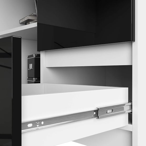 CORNER DESK B16 124 cm RIGHT 3 DRAWERS WHITE / BLACK GLOSS