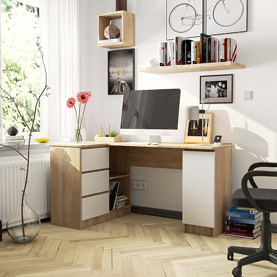 CORNER DESK B20 155 cm LEFT PK SONOMA / WHITE