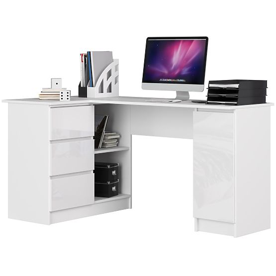 CORNER DESK B20 155 cm LEFT WHITE GLOSS