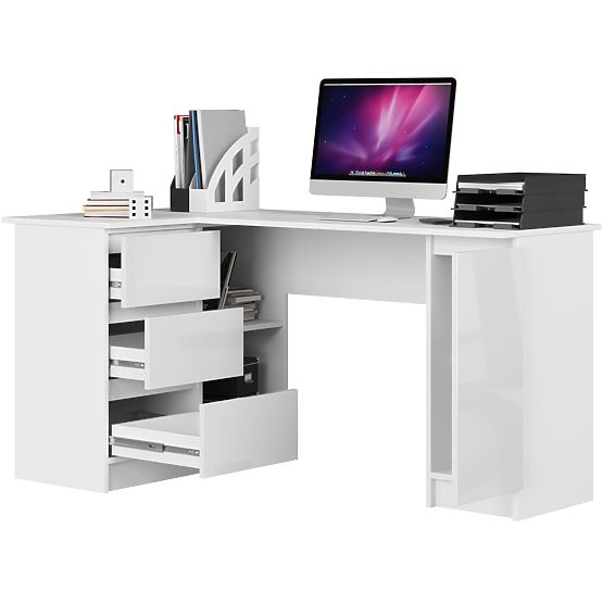 CORNER DESK B20 155 cm LEFT WHITE GLOSS