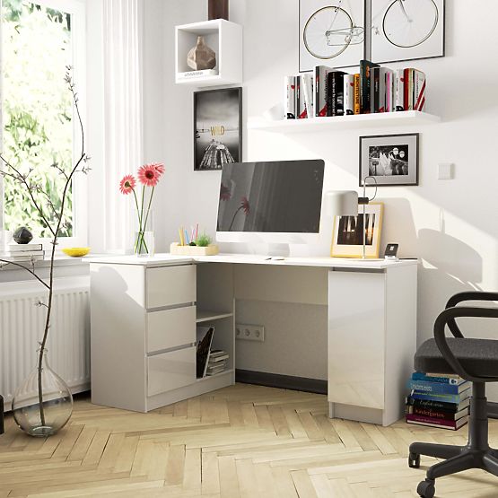 CORNER DESK B20 155 cm LEFT WHITE GLOSS