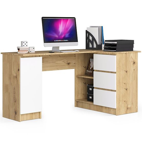 Corner Desk B20 155 cm Right - PK Artisan Oak-White - 3 Drawers