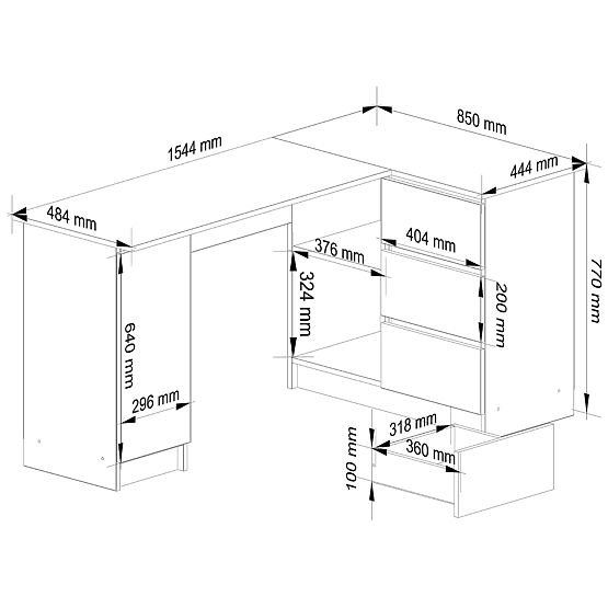 CORNER DESK B20 CLP RIGHT-SIDED PK WHITE