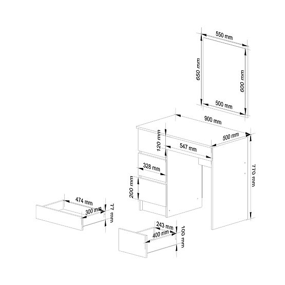 COSMETIC DRESSING TABLE WITH MIRROR T-6/SL 500x600 LEFT WHITE
