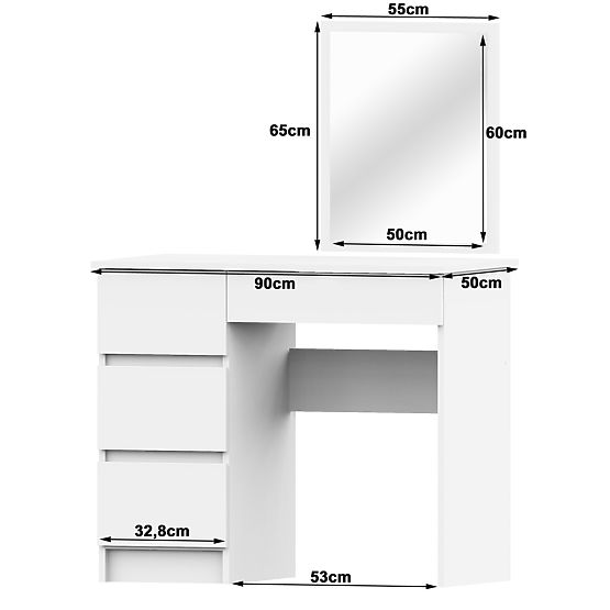 COSMETIC DRESSING TABLE WITH MIRROR T-6/SL 500x600 LEFT WHITE