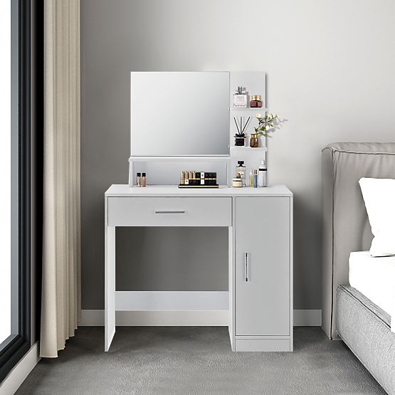 Cosmetic Dressing Table with Modern White Mirror ModernHome