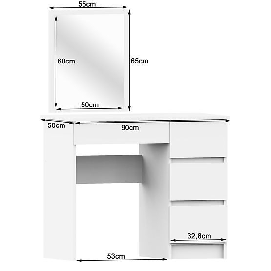 COSMETIC VANITY TABLE WITH MIRROR T-6/SL 500x600 RIGHT WHITE