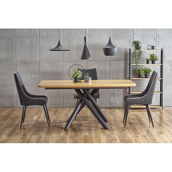 DERRICK extendable table natural oak / black (2p=1pc)