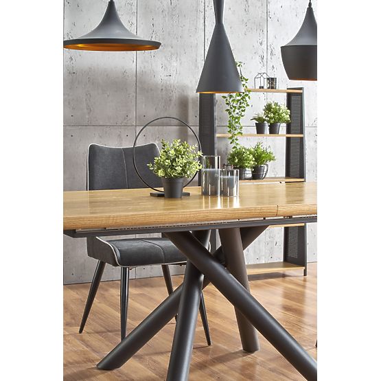 DERRICK extendable table natural oak / black (2p=1pc)