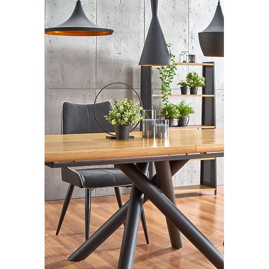DERRICK extendable table natural oak / black (2p=1pc)