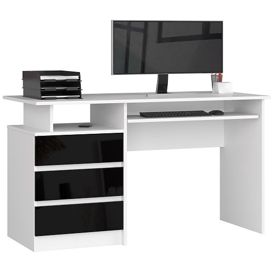 DESK CLP 135cm PK WHITE / BLACK GLOSS