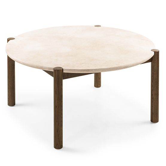 Dining Table Bruna, 150 cm, Round, Mocha Oak/Cream Marble