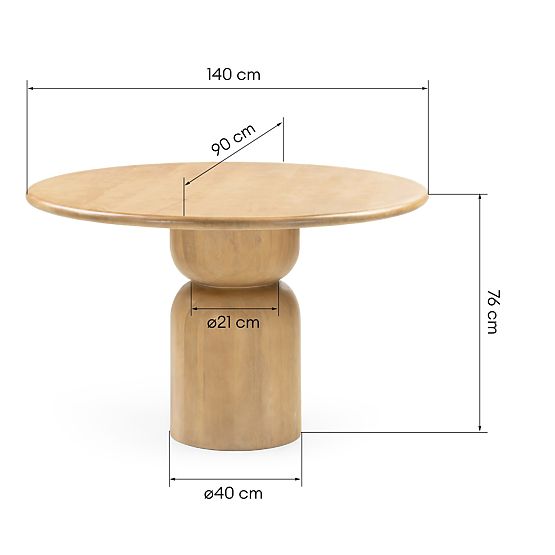 Dining Table Calvari 140 cm, Oval, Mango Wood, Rounded Shapes