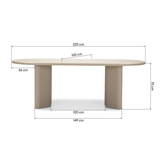 Dining Table Lima 220 cm, Dark Beige, Oval