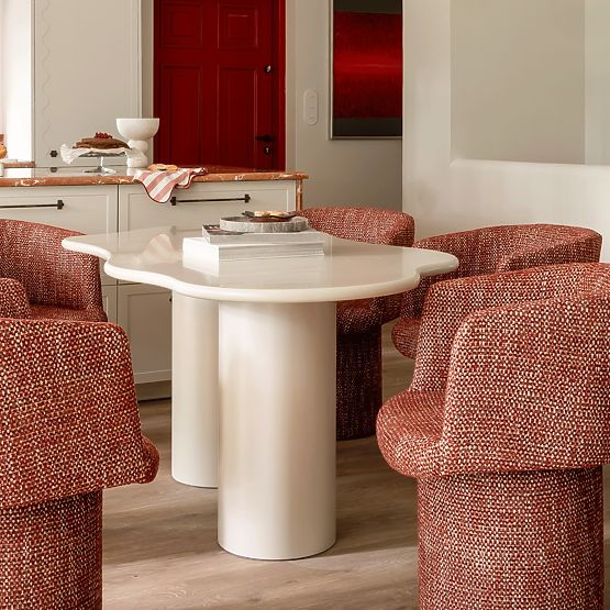 Dining Table Pinar 180 cm, Gray-Beige, Rounded Shapes