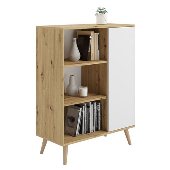 Display Cabinet Fondi Wooden Legs Artisan Oak White