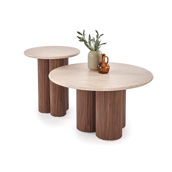 DOROTEA_S coffee table travertine / walnut (2pcs=1set)