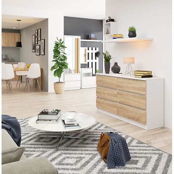 DRESSER K 140 cm 6 DRAWERS PK WHITE / SONOMA