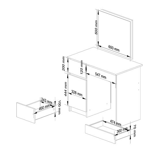 Dressing Table with Mirror CLP P-2/SL LEFT PK OAK SONOMA