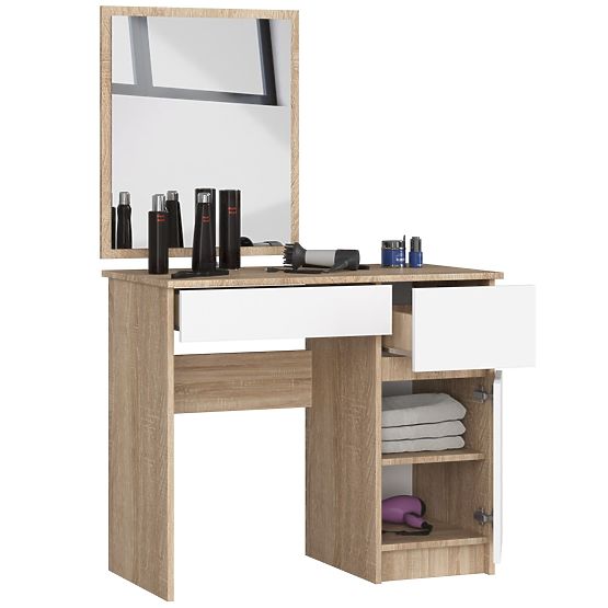 Dressing Table with Mirror CLP P-2/SL RIGHT OAK SONOMA / WHITE