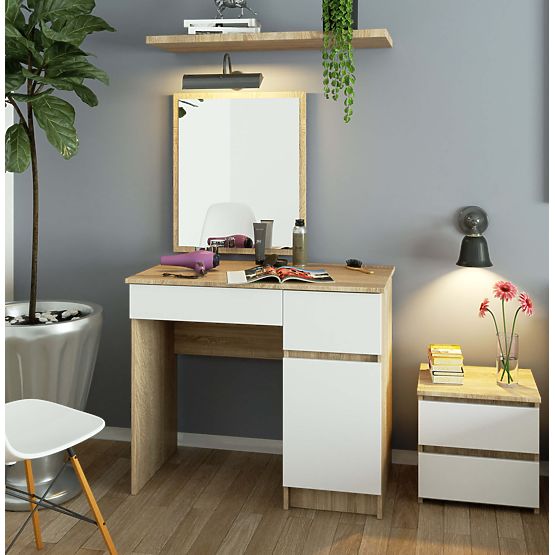 Dressing Table with Mirror CLP P-2/SL RIGHT OAK SONOMA / WHITE