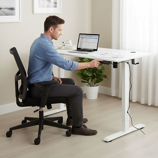 Electric Height Adjustable Desk 120x60 cm, Height 72-117 cm, White ModernHome