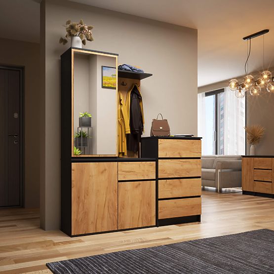 ENTRO PK BLACK / CRAFT OAK HALLWAY FURNITURE SET