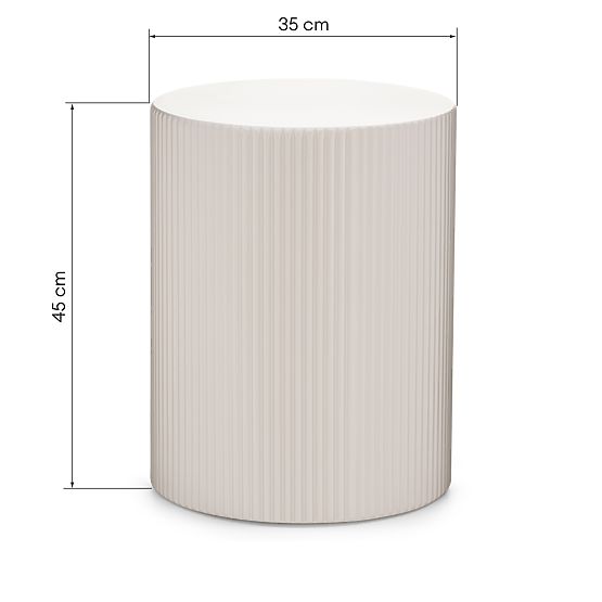 Ermanno Side Table, 35 cm, Gray-Beige, Grooved