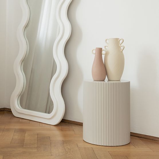 Ermanno Side Table, 35 cm, Gray-Beige, Grooved