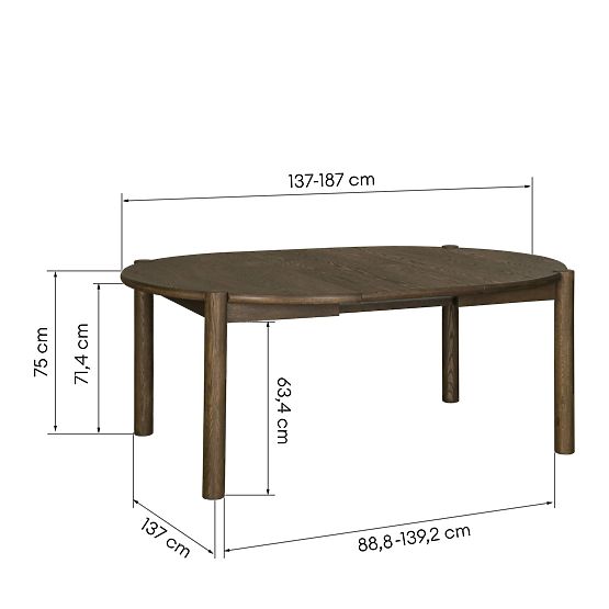 Extendable Dining Table Bruna, 137-187 cm, Oval, Mocha Oak