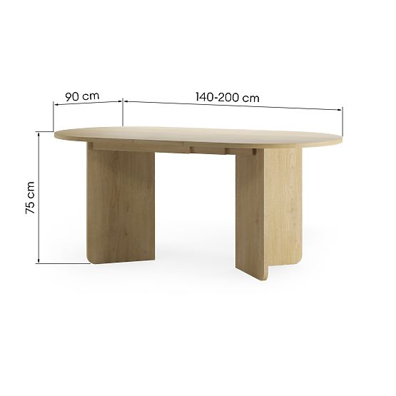 Extendable Oval Table Lou 140-200 cm, Oak Cremona Torro