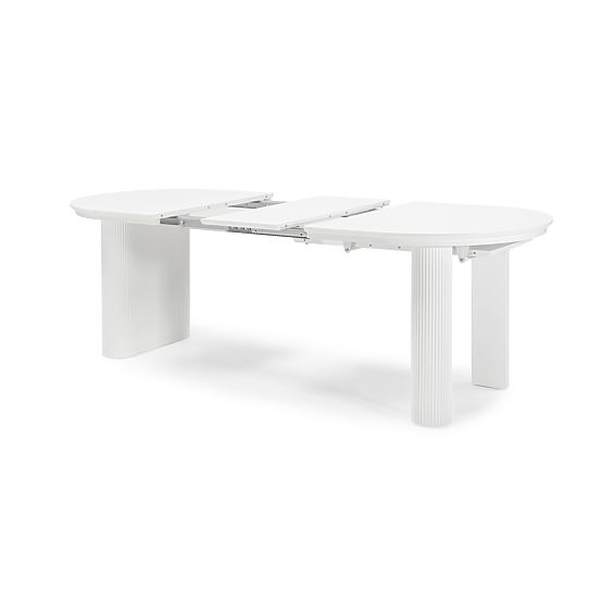 Extendable Table Audrey 160-240 cm, Oval, White, with Grooving, Rounded Shapes