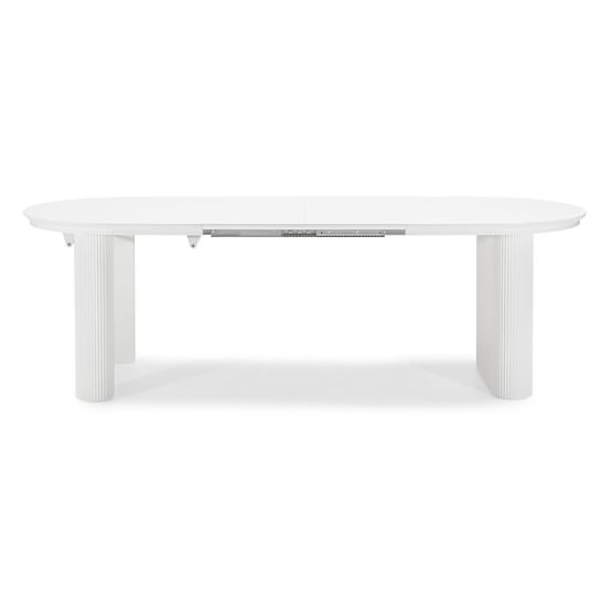 Extendable Table Audrey 160-240 cm, Oval, White, with Grooving, Rounded Shapes