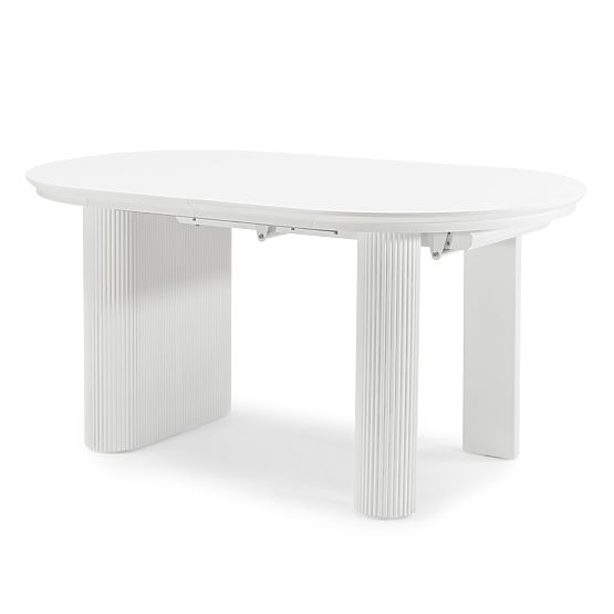 Extendable Table Audrey 160-240 cm, Oval, White, with Grooving, Rounded Shapes