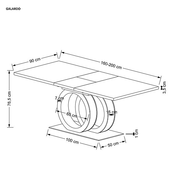 Extendable Table GALARDO, White/Gold (3p=1pc)