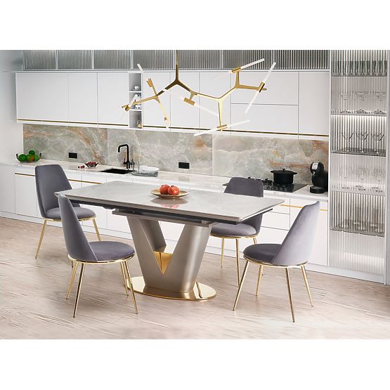Extendable Table VALENTINO Light Grey/Gold (3p=1pc)