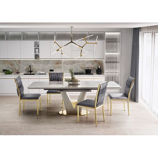 Extendable Table VALENTINO Light Grey/Gold (3p=1pc)