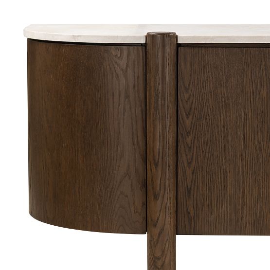 Five-Door TV Cabinet Bruna, Mocha Oak/Cream Marble, Rounded