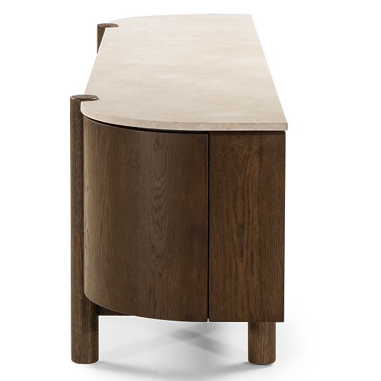 Five-Door TV Cabinet Bruna, Mocha Oak/Cream Marble, Rounded