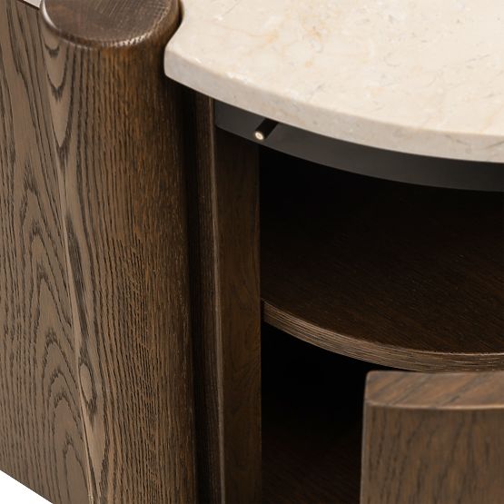 Five-Door TV Cabinet Bruna, Mocha Oak/Cream Marble, Rounded