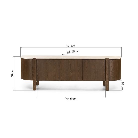 Five-Door TV Cabinet Bruna, Mocha Oak/Cream Marble, Rounded