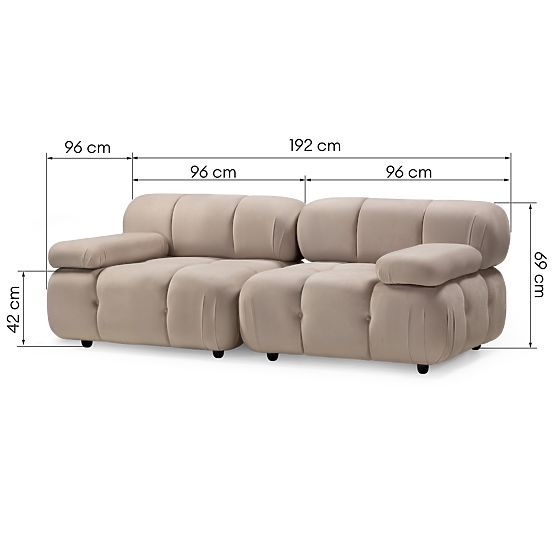Fluf Big 2-Piece Modular Sofa, Light Beige, Velvet