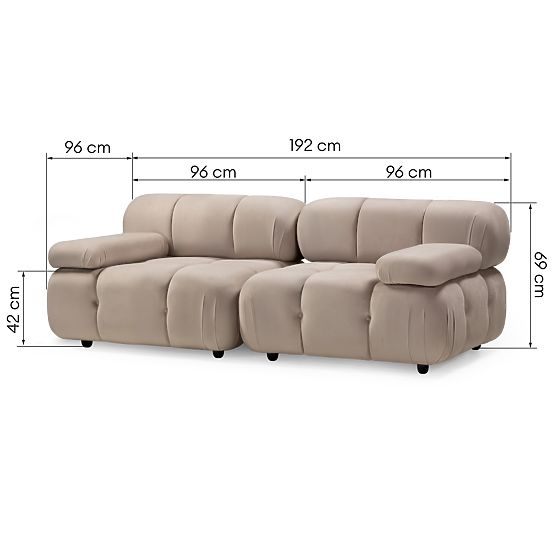 Fluf Big 2-Piece Modular Sofa, Light Beige, Velvet