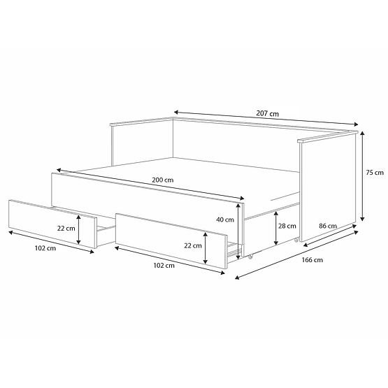 Folding bed HELIOS 200x80 cm - gray