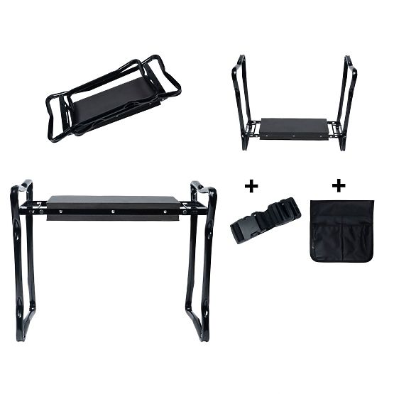 Folding Kneeling Stool for Gardening with Tool Belt and 2 Organizers